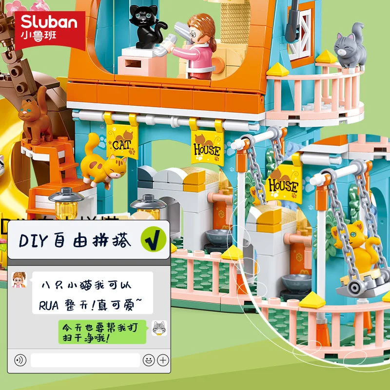 Sluban Pink Dream Building Blocks Coniglio Bus Motor Home Mattoni Happy Party Modello di cabina da campo fai da te Giocattoli educativi per bambini