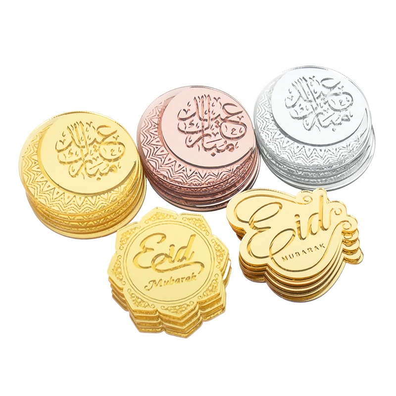 Topper gâteau Eid Mubarak Chi, 10 pièces/lot, en acrylique, or, miroir, pour fête musulmane islamique du Ramadan, fournitures de décoration DIY, 2024