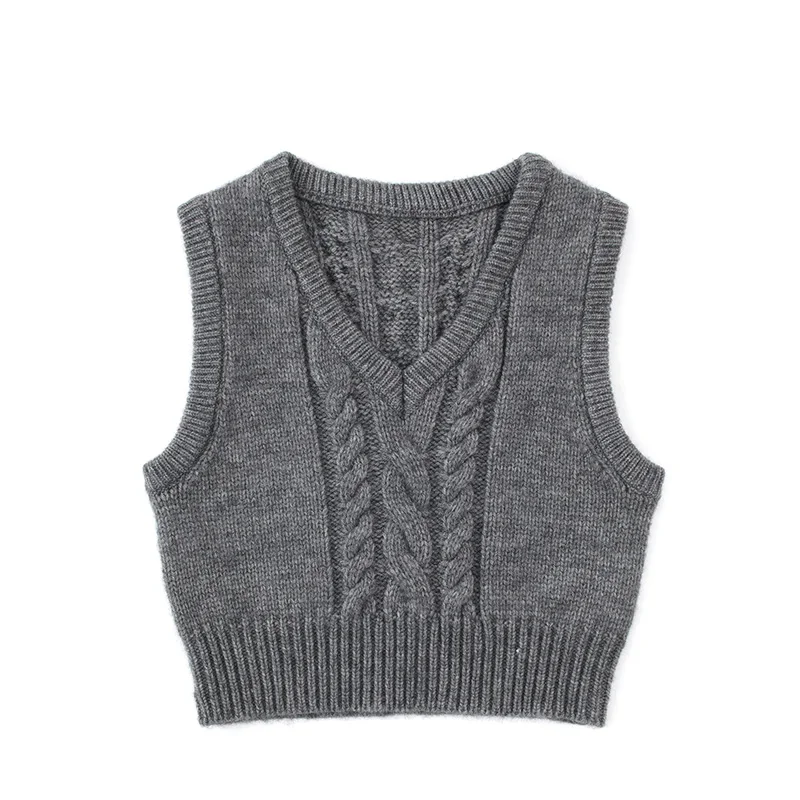 

OOTD Grey V-Neck Knitted Vest Vintage Stylish Pullover Twist White Black Youthful PB&ZA Woman Female