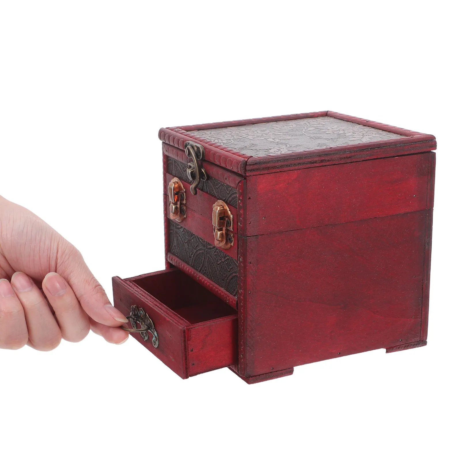 Wooden Jewelry Box Vintage 3-Layer Retro Organizer Mirror Drawer Rings Necklaces Earrings Decorative Treasure Chest for Women