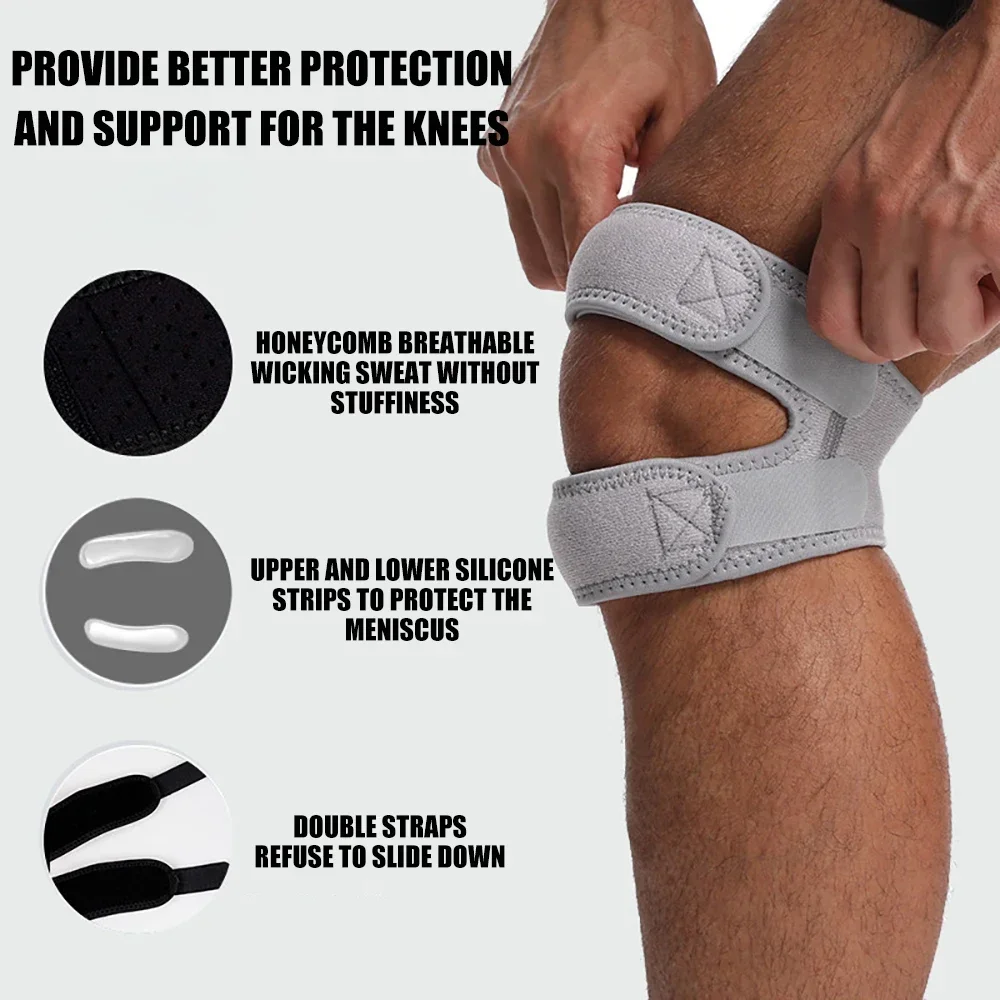 Knee Double Patellar Tendon Knee Support Strape Brace Adjustable Shock Absorption Compression KneePad Sleeve for Basketball【1PC】