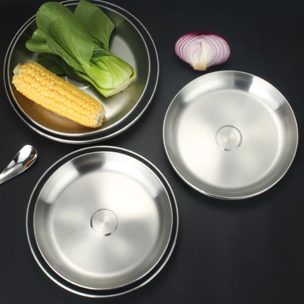 

Stainless Steel Serving Plate Round Fruit Platter Seafood Dish Dinner Plate for Kitchen Home Restaurant (Blue, 24cm)