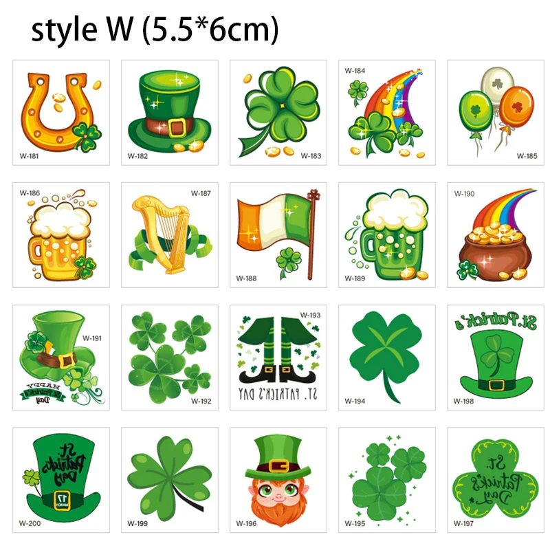 St Patrick' s Day Shamrock Leaf Skin Tattoo Sticker Temporary & Waterproof Irish Party False Clover  Coin Festive Celebrate