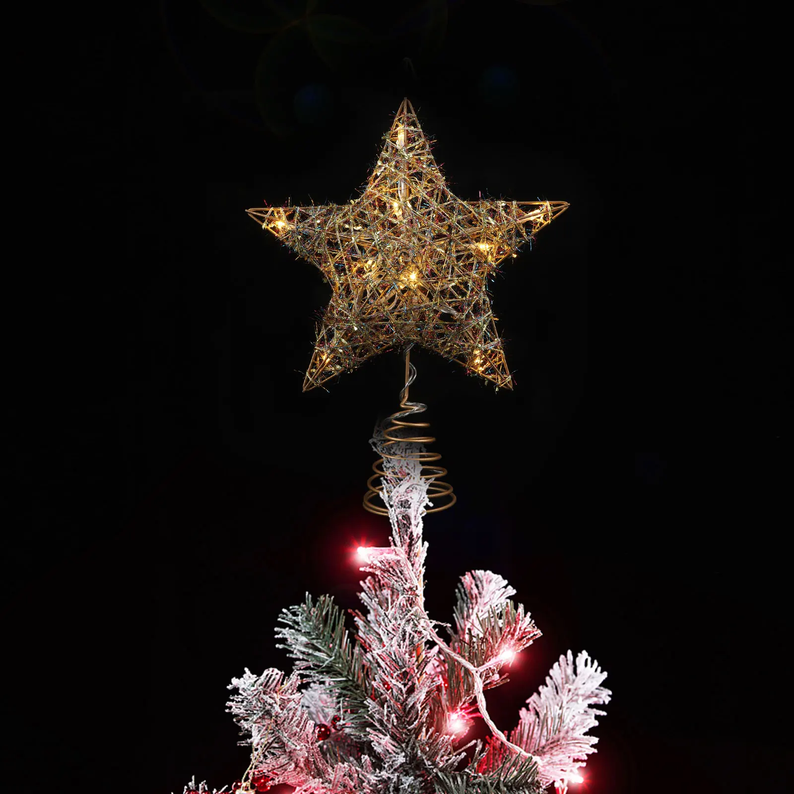 

Christmas Pentagram Decorations Iron LED Golden Xmas Tree Star Topper Xmas Tree Star Topper Ornament Festive DIY