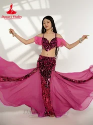 BellyDance Performance Costumes for Women Big Sequins Bra Top+long Skirt 2pcs Oriental Dance Professional Competition Clothing