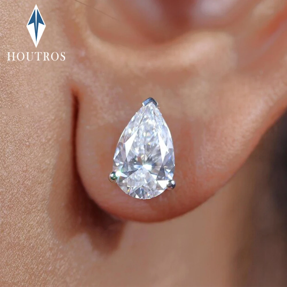 1/2/4Carat Pear Cut Moissanite Stud Earrings for Women Sparkling Waterdrop Shape Solitaire Earrings 925 Sterling Silver Jewelry