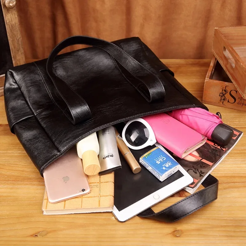 2024 New Tote bag PU Leather Large Capacity Bags for Women Fashion Solid Color Zipper Female Shoulder Bag Ladies Handba