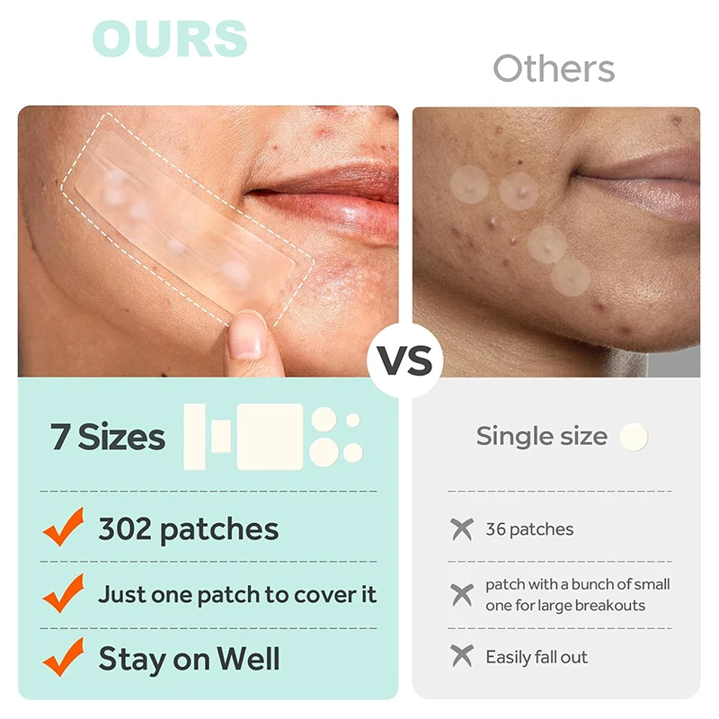 208Pcs/set Hydrocolloid Pimple Patches Invisible Closed Mouth Acne Patch Face Waterproof & Breathable Skin Patch Skin Care Tool