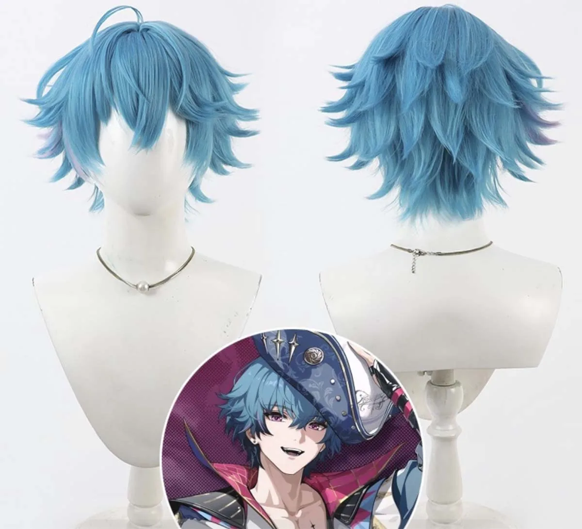 Peruka męska na Halloween, rekwizyty do gry, Cosplay Wuthering Waves, Brant, krótka niebieska peruka