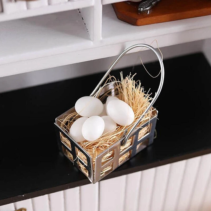 1/12 Dollhouse Miniature Egg Basket Kitchen Scene Model DIY Dollhouse Pretend Play Toys Dollhouse Accessories