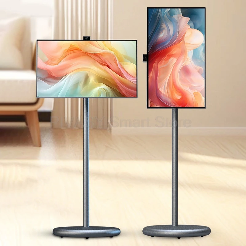 27 Inch Portable Smart TV Android 13 Inbuilt Camera 6+128G Rotatable Touch Screen 9600mAh Recharge Smart Display Gray Monitor