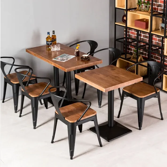 

Industrial Buffet Food Court Restaurant Furniture Set Metal Dining Table And 4 Chairs