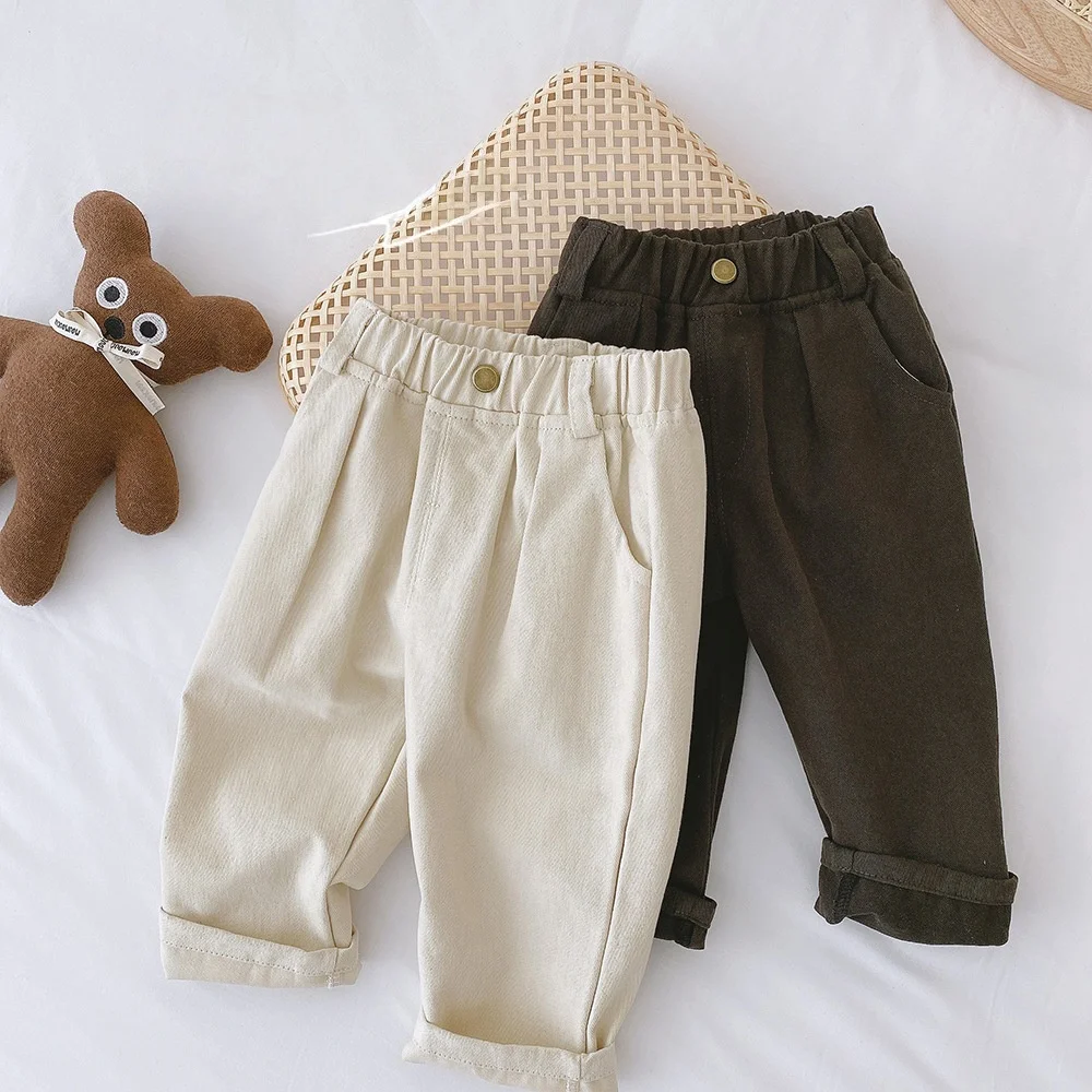 

2025 Autumn Kids Solid Color Straight Leg Pants 1-6 Years Old Toddler Boys Girls Casual Soft Clothing