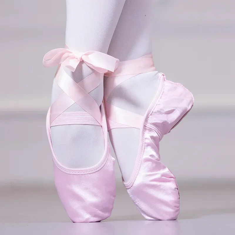 Mädchen Band Balletts chuhe Zehen Indoor Yoga Übungs schuhe Erwachsene Satin Tanz weiche Sohle zwei Sohlen Ballerina Schuhe für Kinder