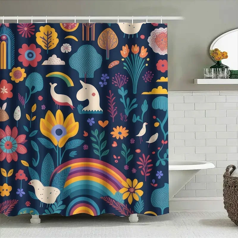 

Яркая флора занавеска для душа с единорогом и куриным узором для декора ванной комнаты, водонепроницаемая ткань, аксессуары для дома