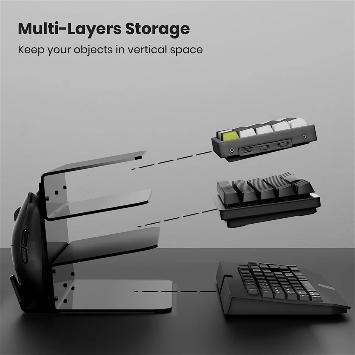 SLQZT Tastiera Mouse Organizzatore da tavolo Acrilico Supporto a 3 livelli Telaio Scaffale Strumento di archiviazione tastiera per sala studio Esposizione Nero