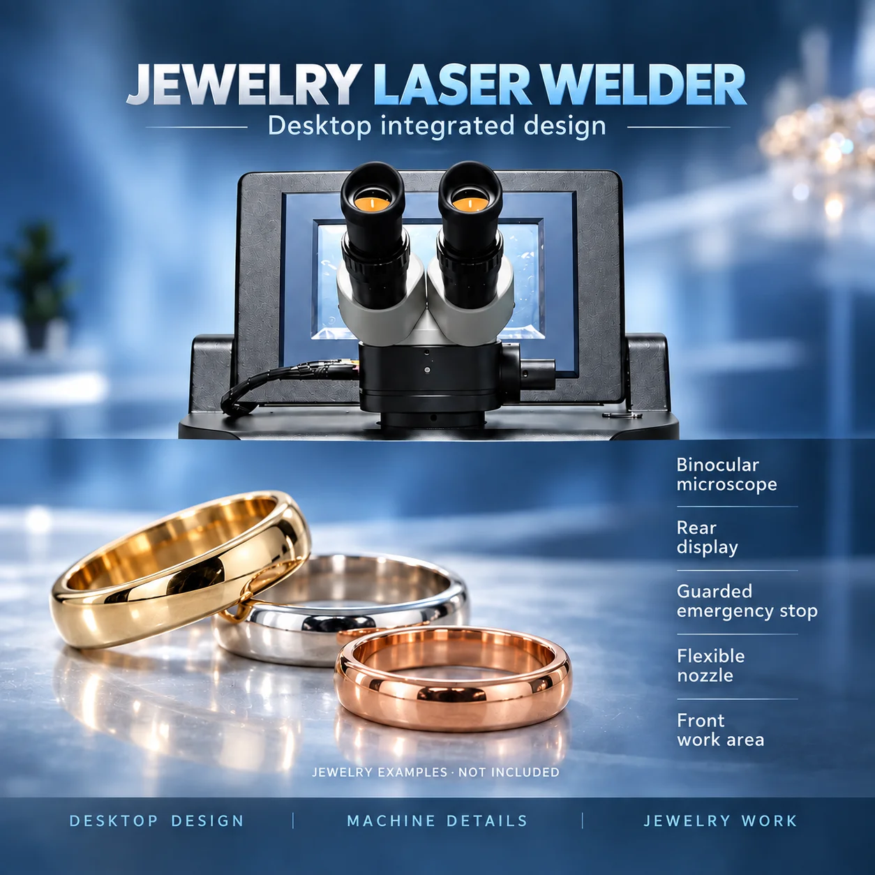 Jewelry Laser Welding Workstation with Microscope and Guarded Emergency Stop for Desktop Jewelry Repair and Workshop Tasks