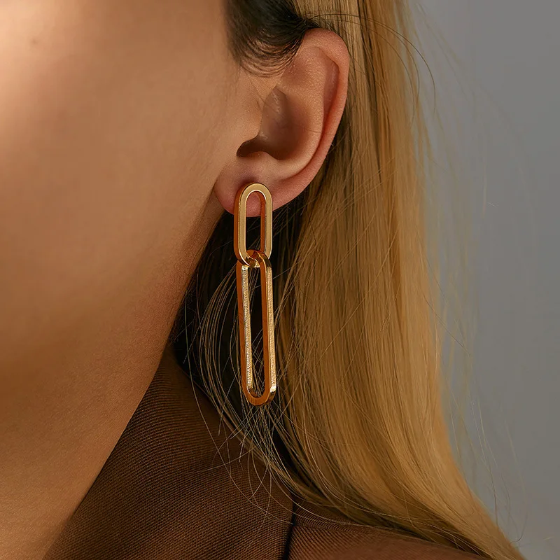 NEW Simple Jewelry Multi-layers Chain Hollow Geometric Paper Clip Drop Earrings for Women New Fashion Long Ear Jewelry Mujer