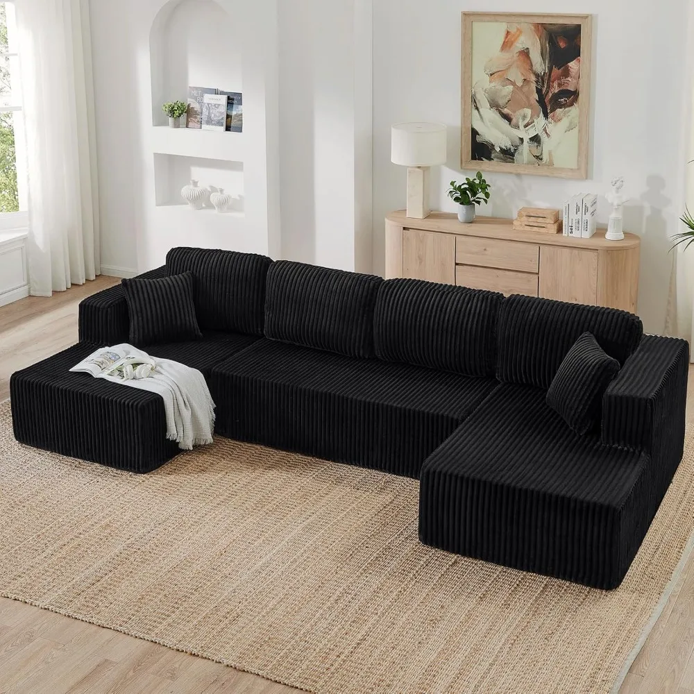 

132" Modular Sectional Couches for Living Room, Boneless U Shaped Cloud Couch with Chaise Lounge, Comfy Cozy Plush