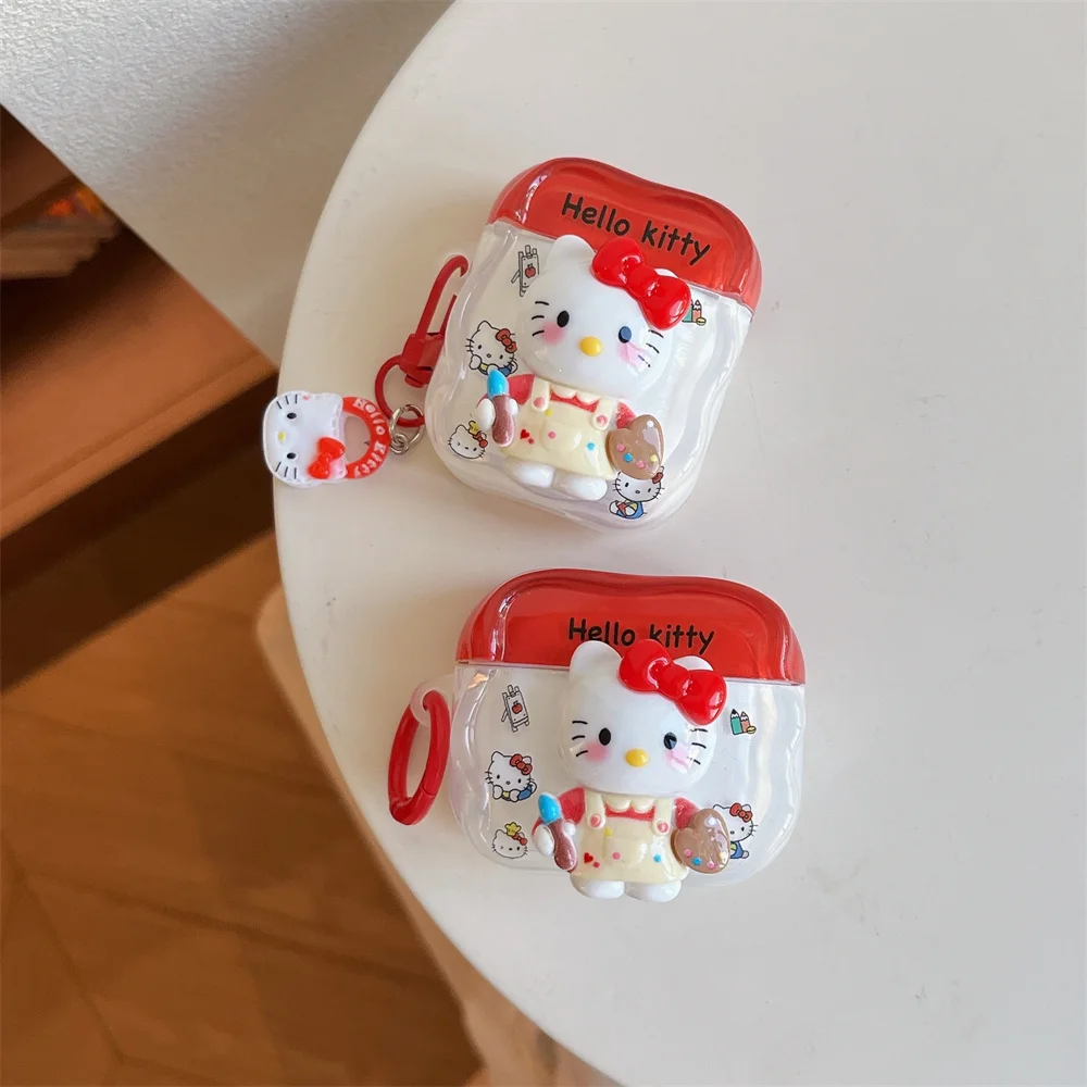

Kawaii 3D Hellokitty Headphone Case Silicone Shockproof Cover for Apple Airpods 4 3 2 Airpods Pro 2 Pro 3 Case with Charm Fundas
