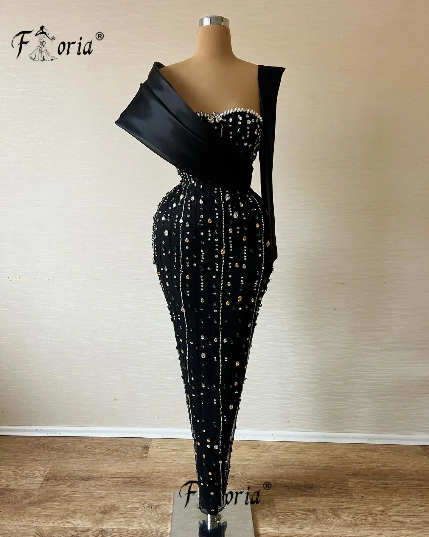 luxe élégante Full Beads Crystal Black Evening Dresses Dubai Floor Length Red Carpet Dress robe de soirée 2024 arabe Party Gowns