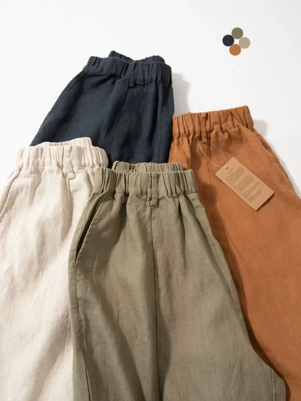 

70-104cm Elastic Waist / Spring Summer Women Good Quality Loose All-match Japan Style Comfy 9*9 Linen Trousers/Pants