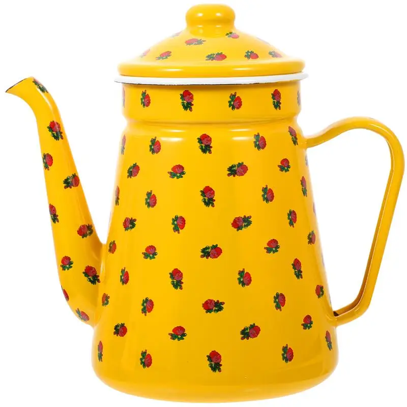 

1.5L Kitchen Home Tea Drip Coffee Maker Campfire Kettle Campfire Coffee Pot Camping Teapot Enamel Coffee Pot for Coffee Tea