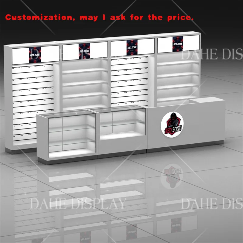 custom.Mobile Phone Accessories Shop Glass Cabinet Display Store Vitrine Wall Standing Display Cabinet With Lights