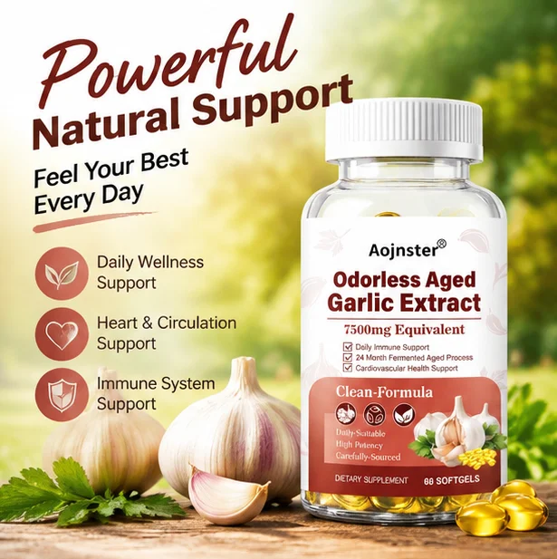 Odorless Aged Garlic Extract Softgels, 7500mg Equivalent, 24 Month Fermented, 60 Count Dietary Supplement