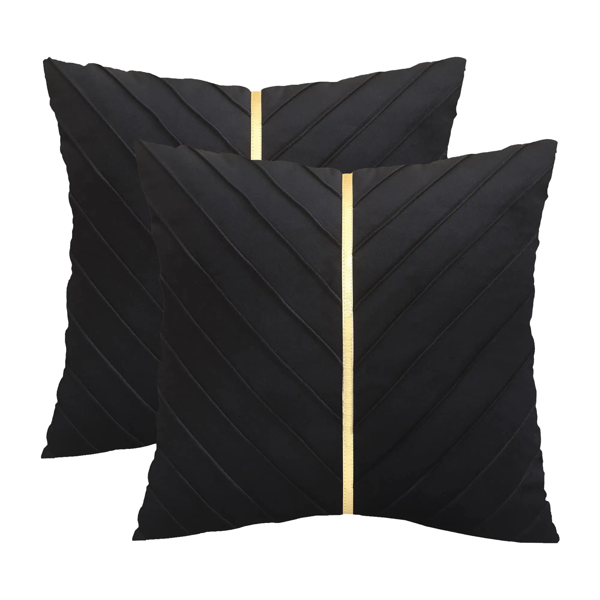 Velvet Throw Pillow Covers Pack of 2 with Gold Leather Christmas Decorative Couch Pillow Cover Luxury Modern Pillowcase for Sofa