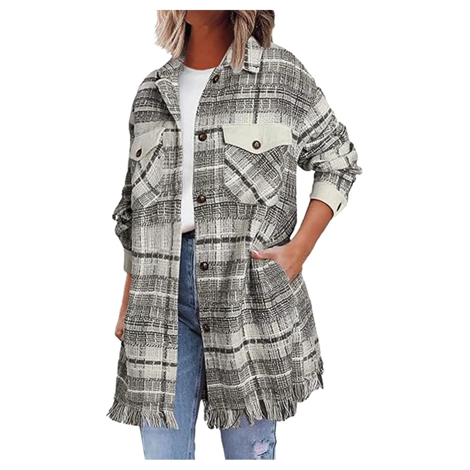 Winter New Plaid Lapel Breasted Long Sleeve Coat For Women Hoodie Jackets for Women Womens Winter Jacket Fleece