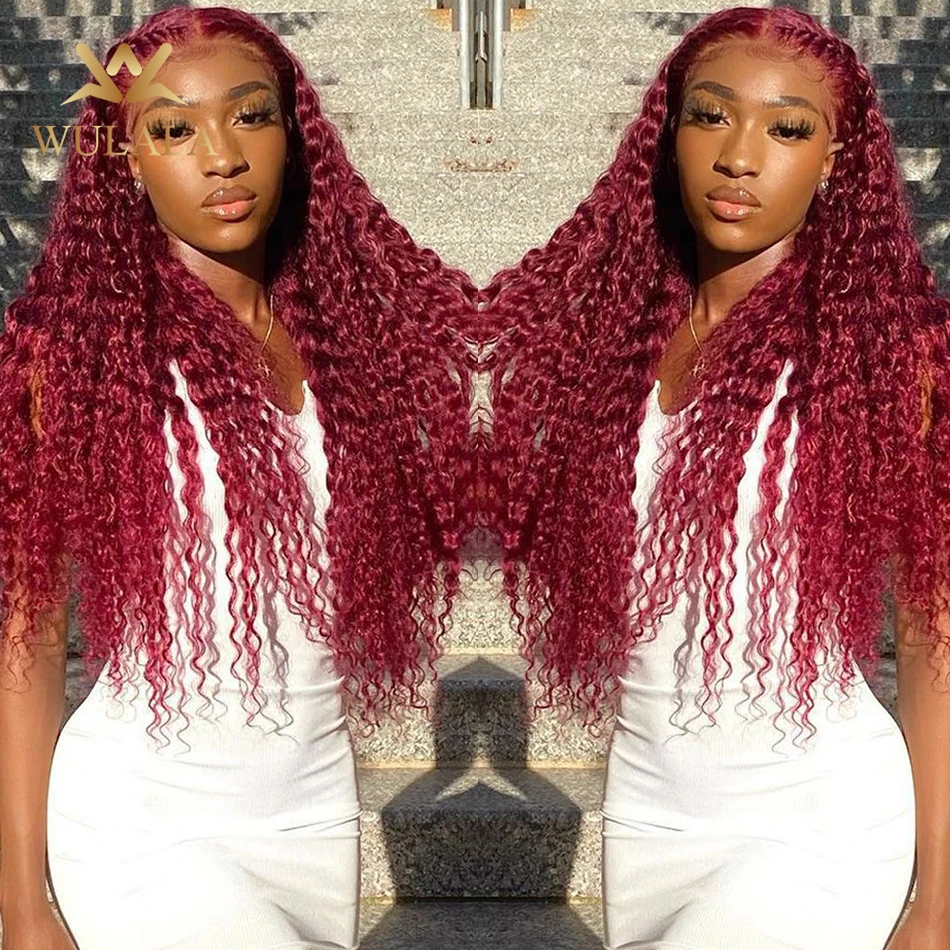 99j Burgundy 13x6 Hd Lace Front Wig Human Hair 13x4 Deep Wave Curly Red Colored Water Wave Glueless Preplucked Lace Frontal Wigs