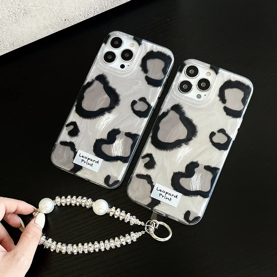 

Full Screen Leopard Print Pattern Case For iPhone 15 14 13 12 11 Pro Max Feather Yarn Large Hole Protection Phone Cover