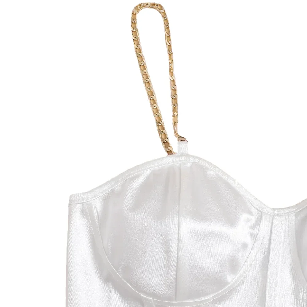 Metal Chain Tank Top Solid Halter Crop Tops Women Summer Camis Backless Camisole Fashion Casual Tube Female Sleeveless Vest Y2K