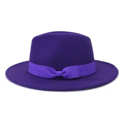 Lavender Ikatan Simpul Fedoras Lebar Brim Topi Panama Merasa Topi Jazz Hat Church Cap Inggris Wanita Fedoras untuk Pria