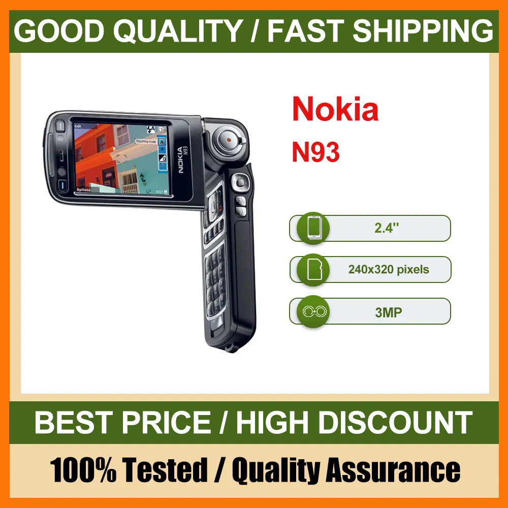 هاتف Nokia N93 الأصلي مصنوع في فنلندا يدعم اللغة الإنجليزية بحالة جيدة