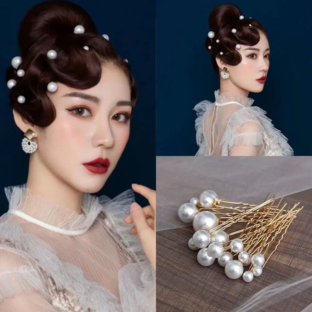 

18Pcs/box Disk Hair Hairstyle Pearl Hair Accessories Headdress U-shaped Hairpin Wedding Headwear Pearl Hairpin Bridal Tiara