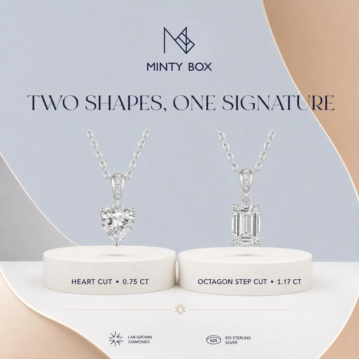 MINTYBOX Heart & Emerald Cut Lab Diamonds Necklaces for Women S925 Silver Wedding Engagement Fine Jewelry Gifts IGI Certificate