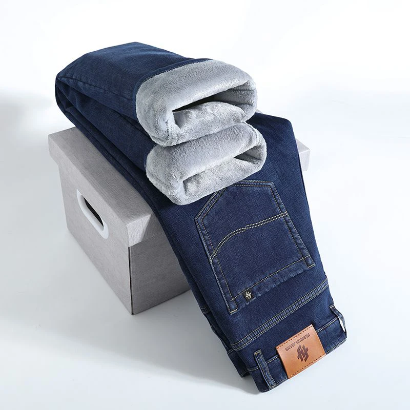 Winter 2026 New Men's Thick Warm Jeans Classic Style Business Casual Regular Fit Elasticity Denim Pants Male Trousers