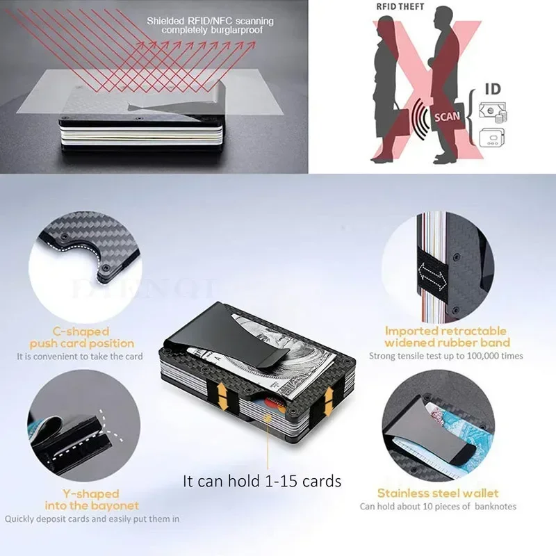슬림 RFID 차단 지갑 미니멀리스트 메탈 신분증/신용카드 홀더 머니클립 포함 안전한 남녀 공용 지갑 여행 및 일상용 썸네일 4