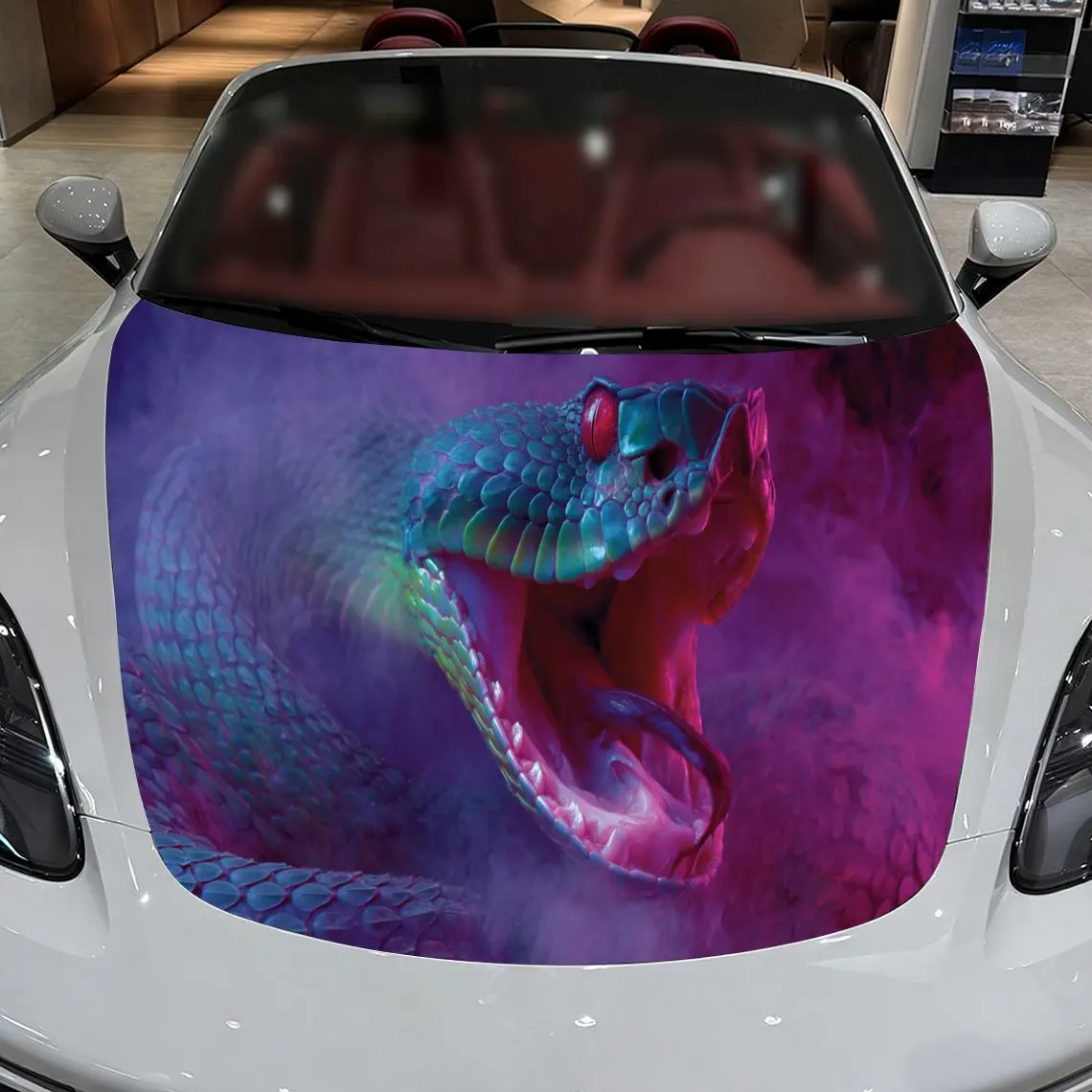 Dynamic Purple Snake Car Hood Stickers - Self-Adhesive, Waterproof and Durable Vinyl Wrap, Decorate And Protect Your Car - The G