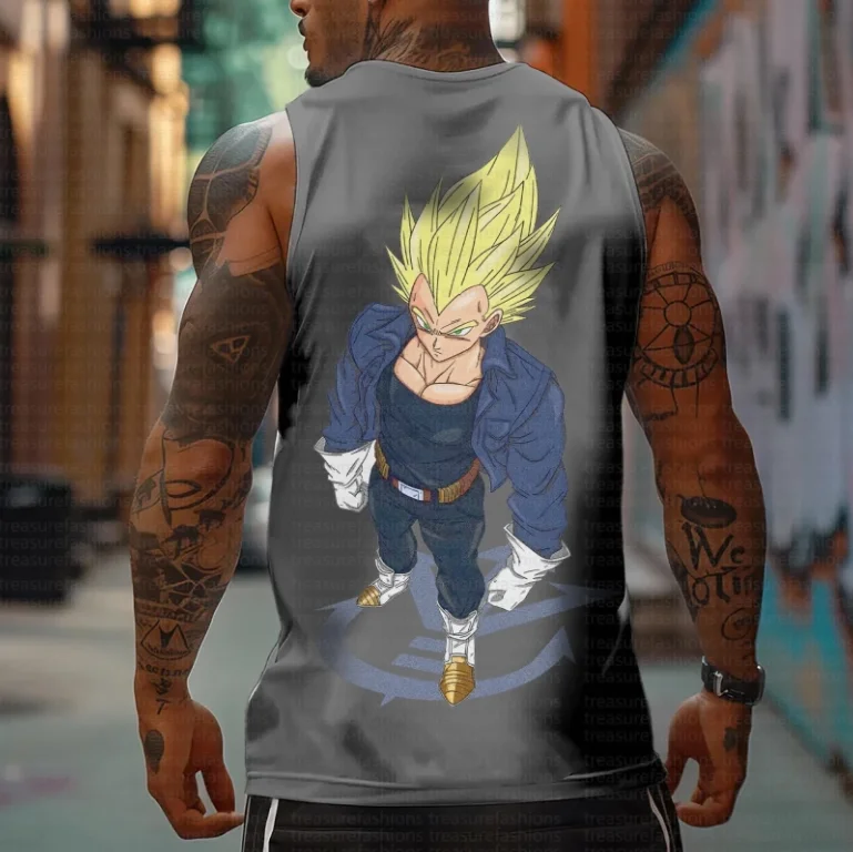 سترة دون أكمام للرجال مطبوعة بشخصية رسمية من Dragon Ball، ملابس شارع أنيمي ريترو، سترة لياقة بدنية، تي شيرت، ملابس يومية