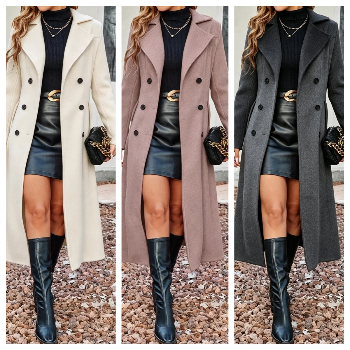 Fashion Vintage Winter Double-breasted Warm Wool Blends Coat for Women's Elegant Stylish Long Versatile Woolen Jackets Outwear
