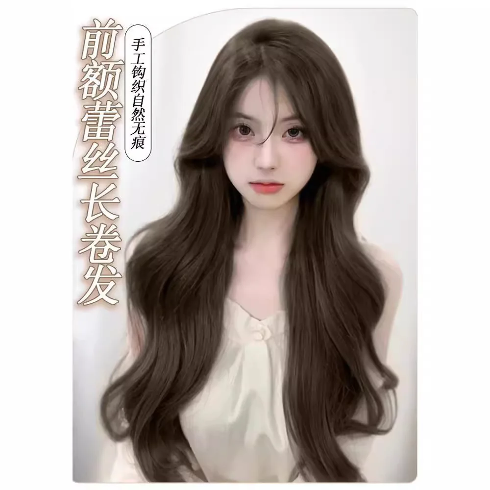 

Synthetic Long Wavy Wig Natural Look Center Part Lace Front Gray Brown Cosplay Party Daily Wear Heat Resistant Hair