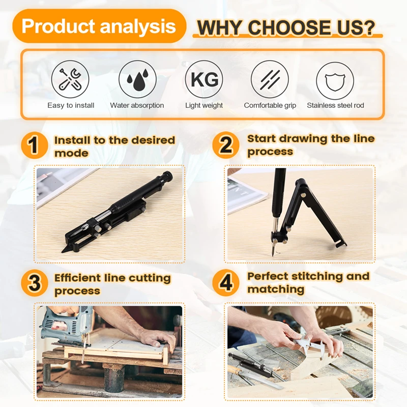 Multi-Function Construction Pencil - Multi-Function Scribing Tool, DIY Woodworking Scribing Measurement Tool