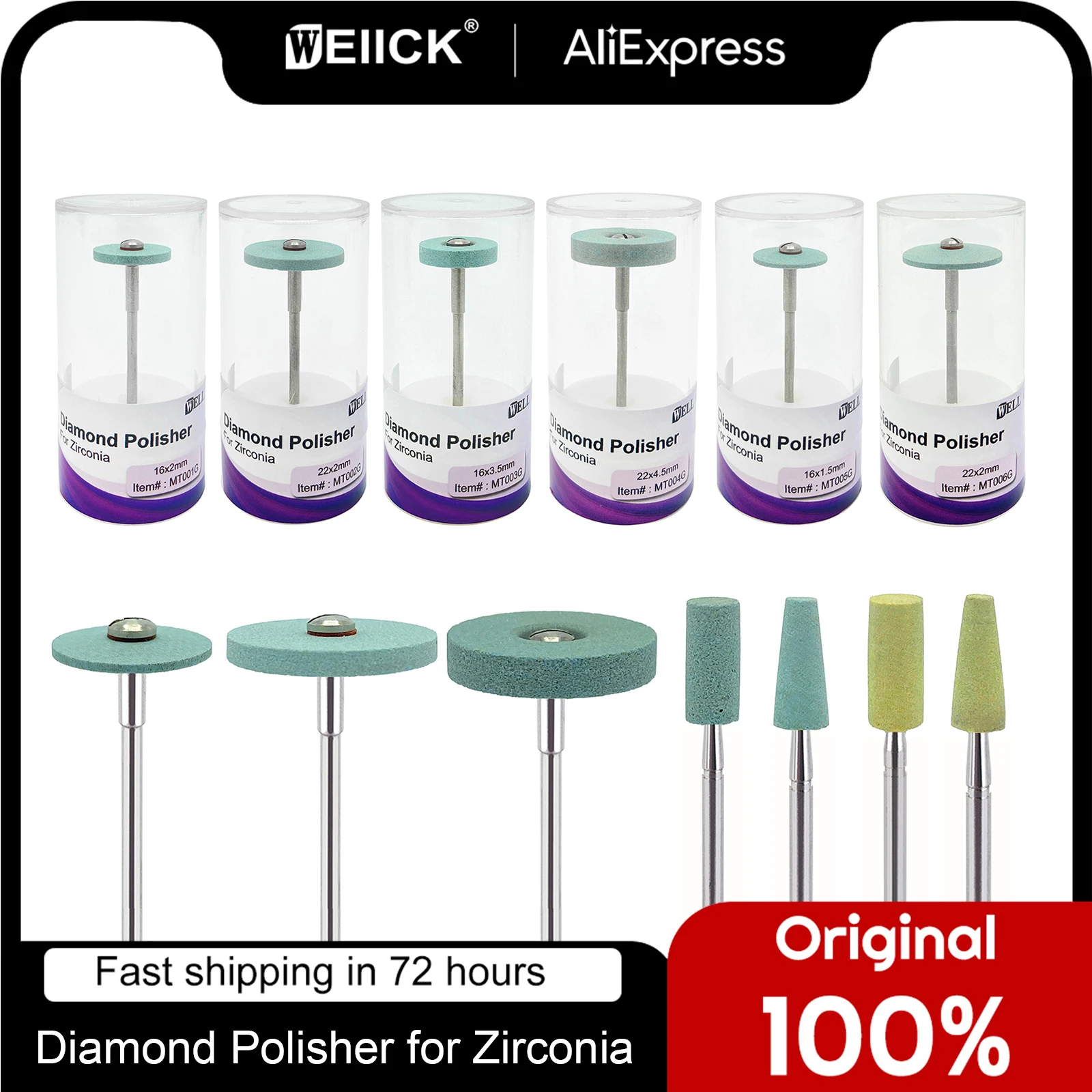 WellCK Dental Ceramic Diamond Polisher Grinder Dentist Lab Grinding Stones Polish for Zirconia Porcelain Crown Polishing Tools