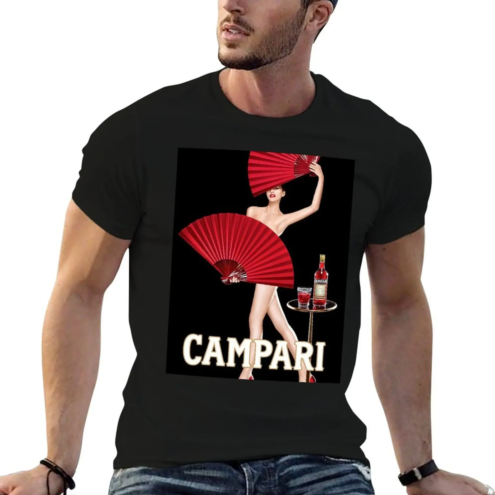 

Classic Campari Girl with Red Fans Alcoholic Aperitif Vintage Advertising Poster T-Shirt t shirt custom print T-Shirt
