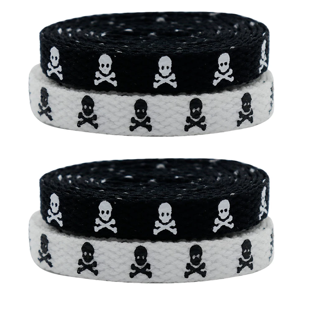 2Pair Skull Shoelaces Goth Skull Flat Shoelaces Personality Casual Canvas Shoes Decor Shoelaces holloween Day of the Dead decors