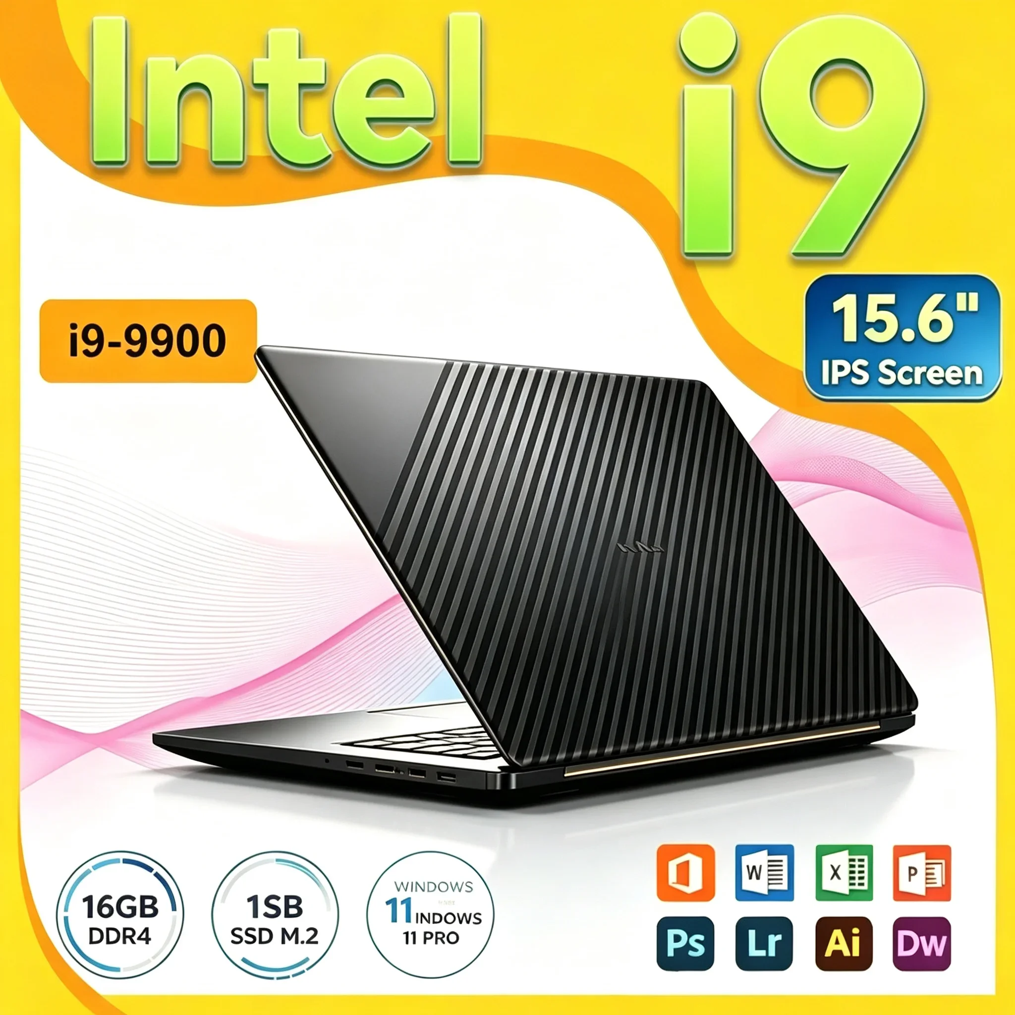 Ultra Portable Laptop Powerful 15.6 Inch Core I9 9900 16GB Large Memory 1TB Solid State Drive Win11 Pro Gaming Study Notebook