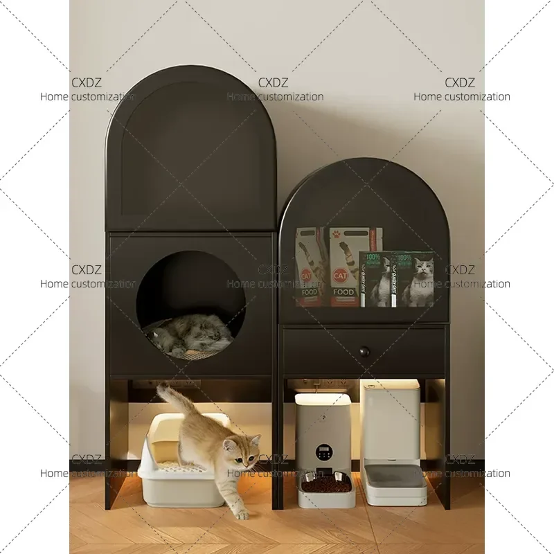 Solid Wood Cat Litter Box Cabinet Modern Pet Storage Display Unit Integrated Cat House Furniture 2026 New
